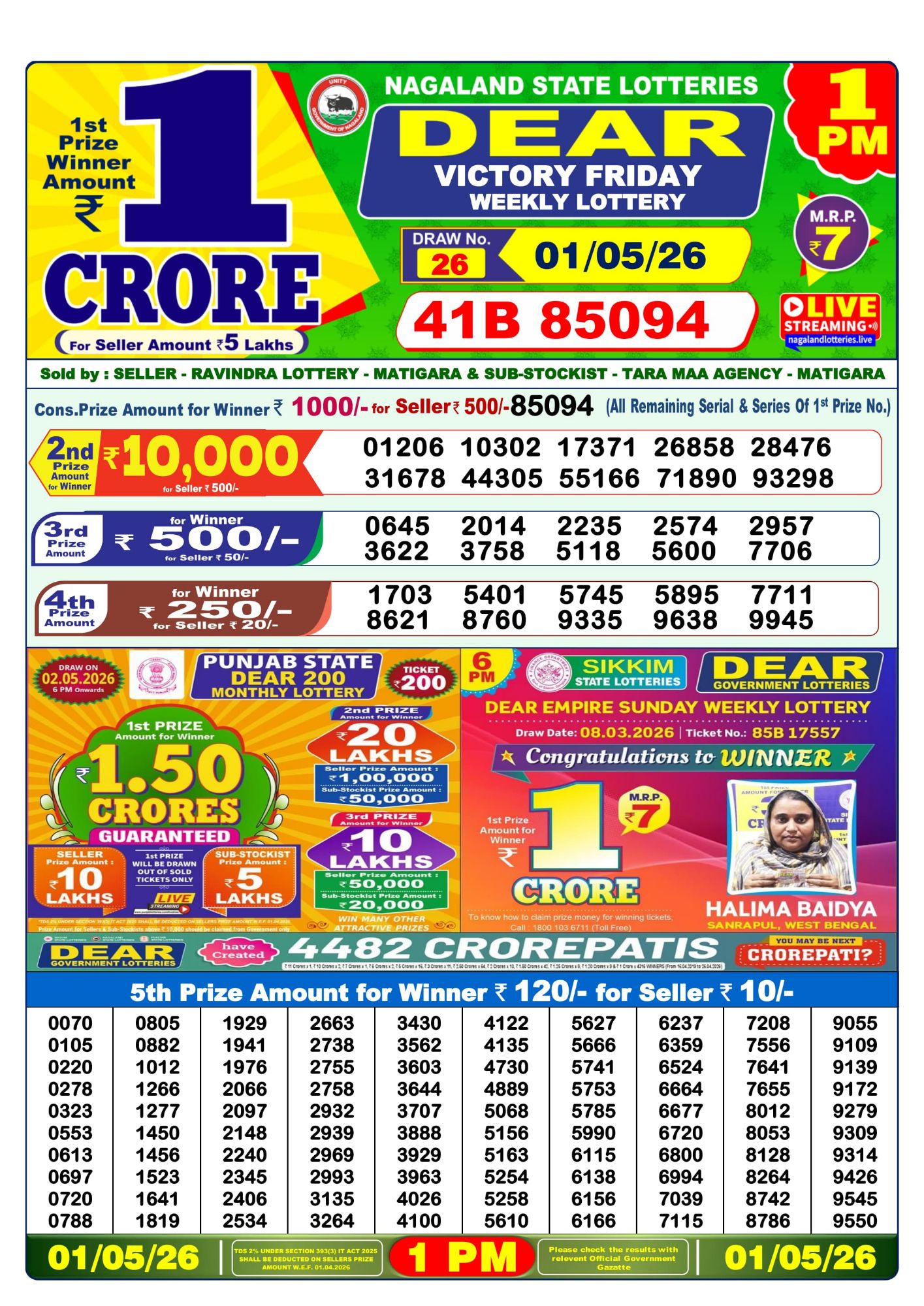 Dear Lottery 1PM Result
