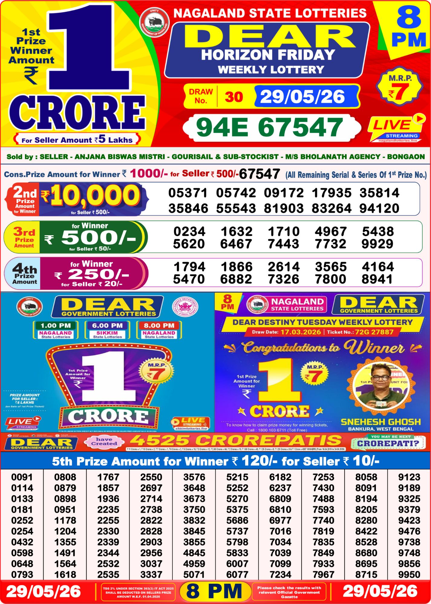 Dear Lottery 8PM Result