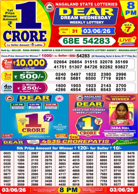 Nagaland State Lottery Result 03/06/2026