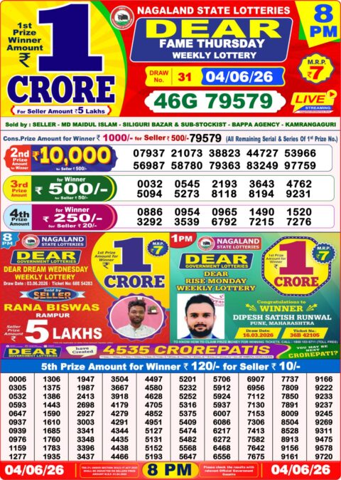 Nagaland State Lottery Result 04/06/2026