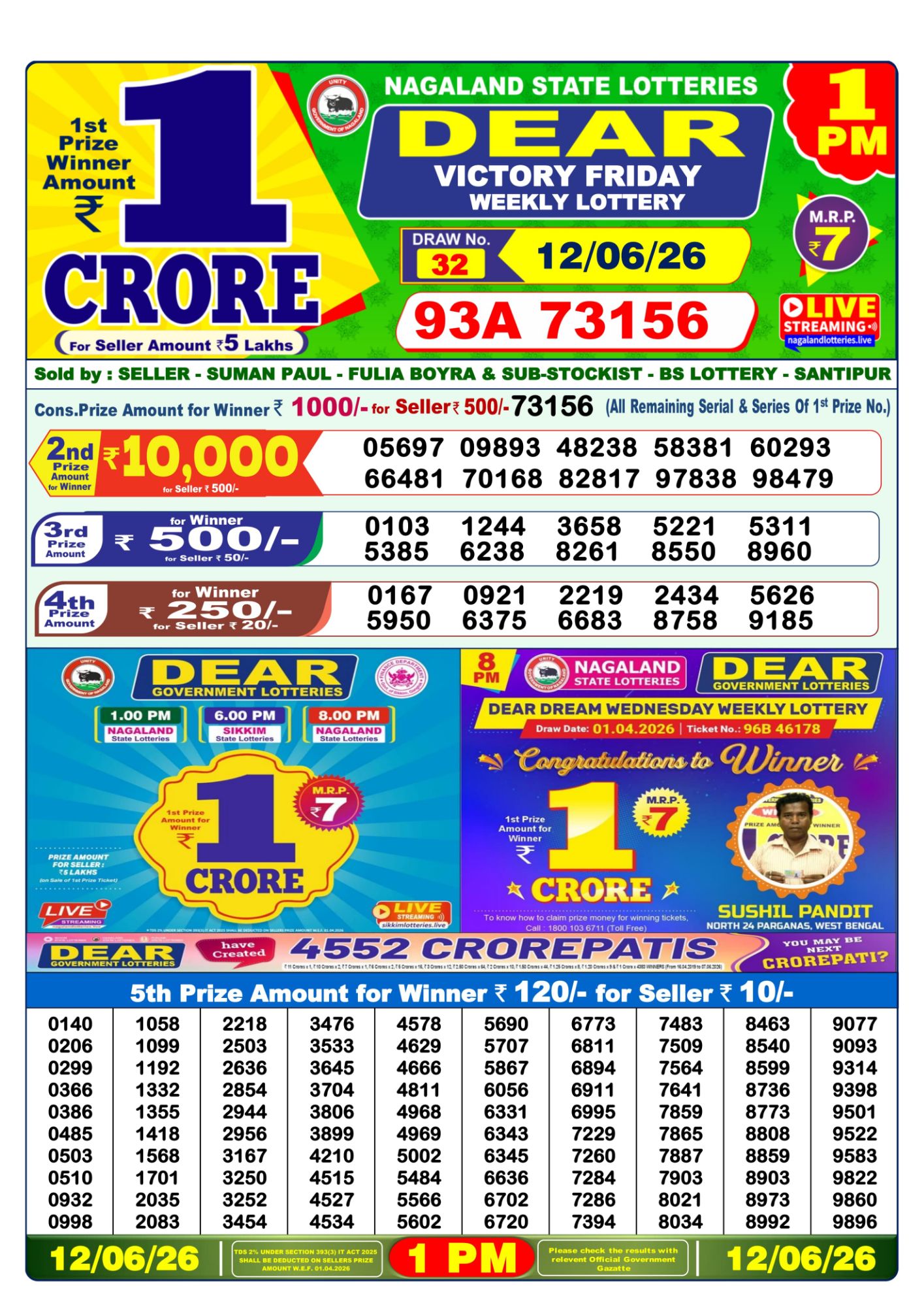 Dear Lottery 1PM Result