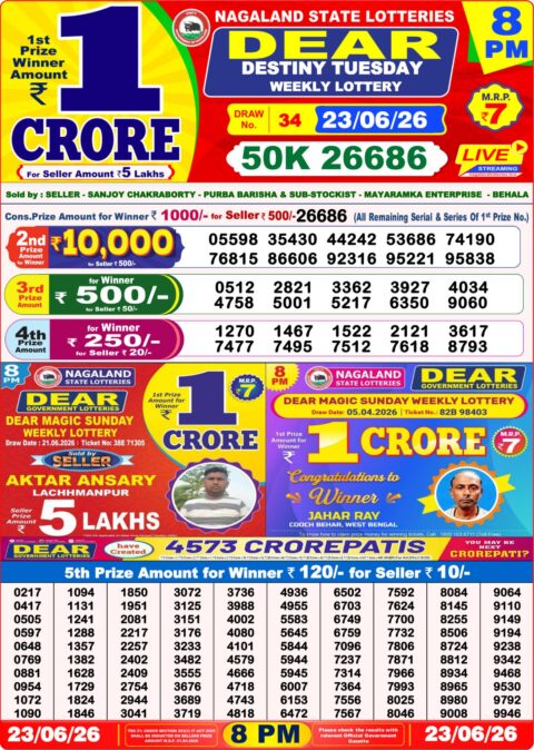 Nagaland State Lottery Result 23/06/2026