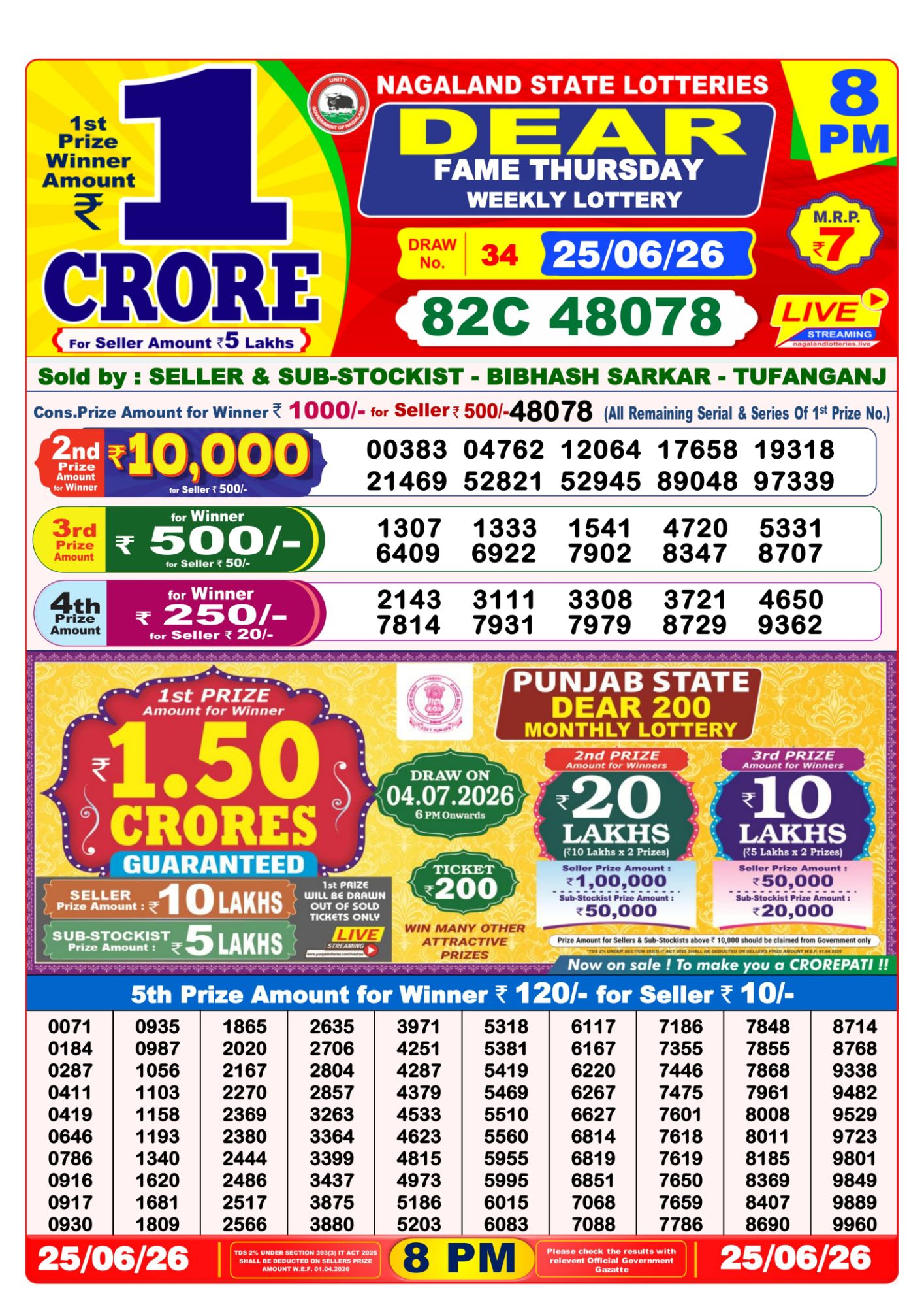 Dear Lottery 8PM Result