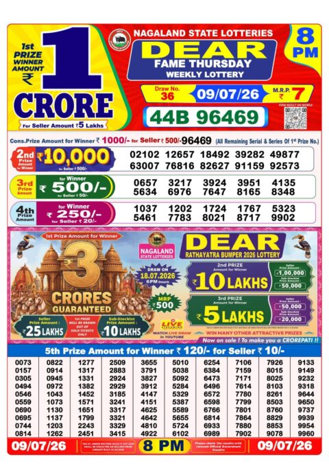 Nagaland State Lottery Result 09/07/2026