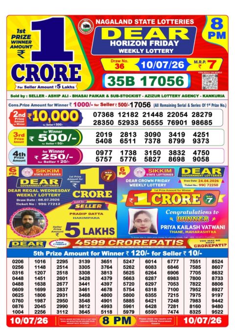 Nagaland State Lottery Result 10/07/2026