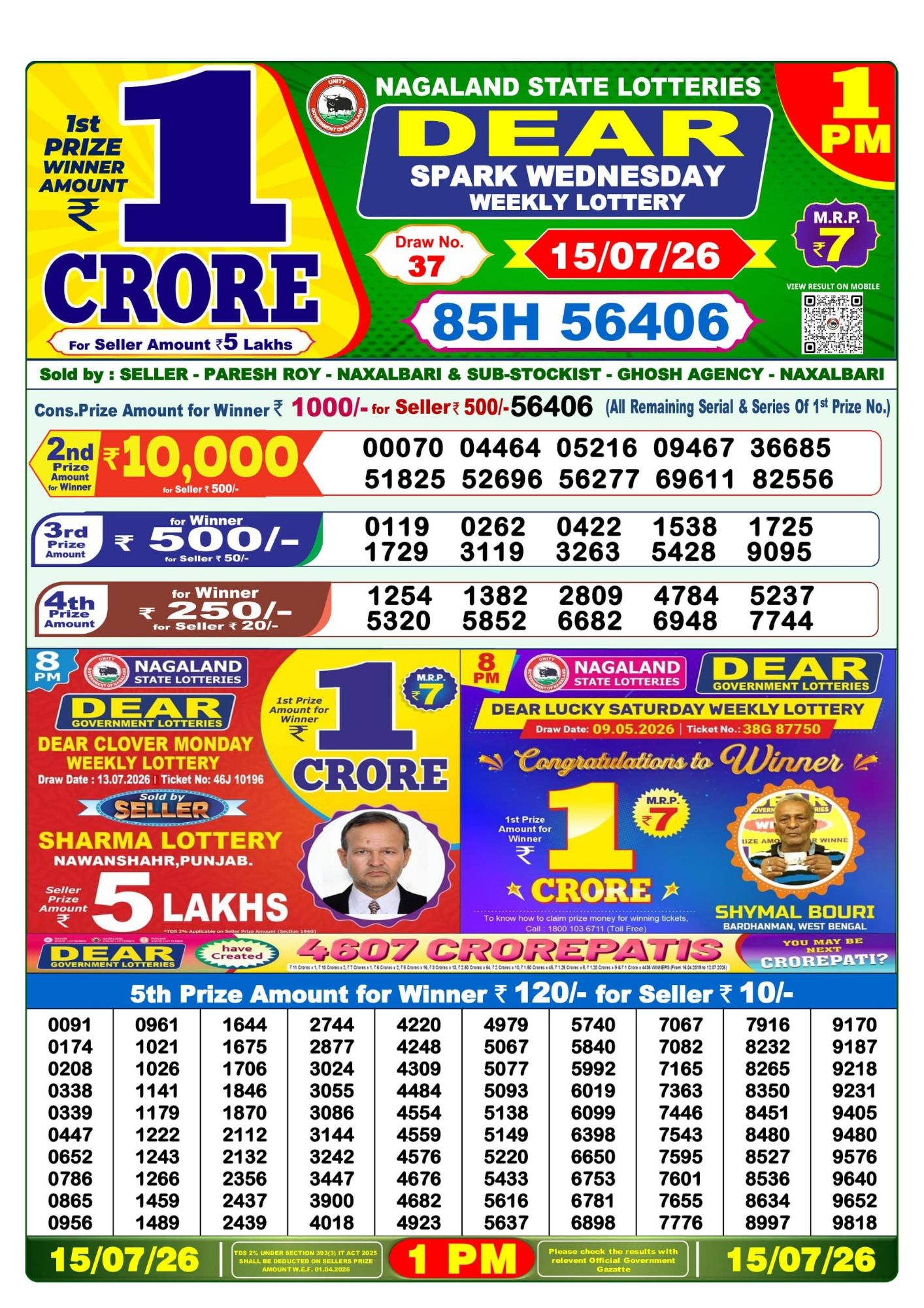 Dear Lottery 1PM Result