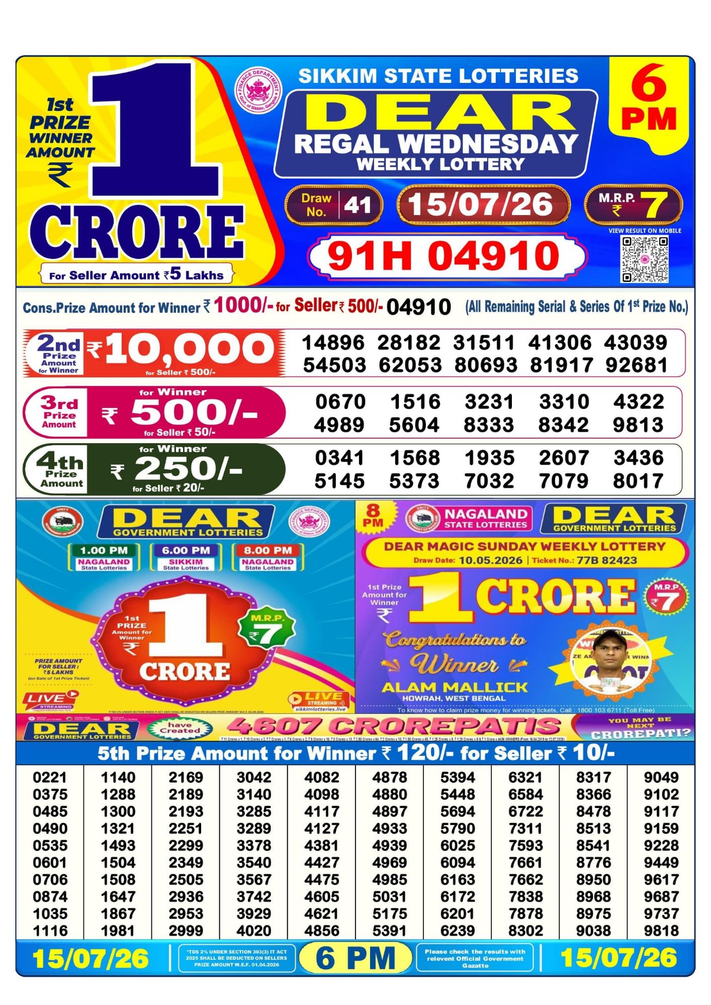 Dear Lottery 6PM Result
