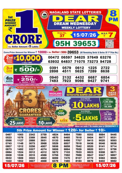 Nagaland State Lottery Result 15/07/2026