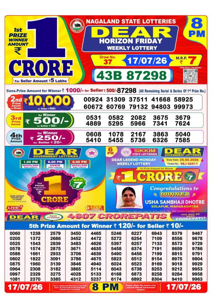 Dear Lottery 8PM Result