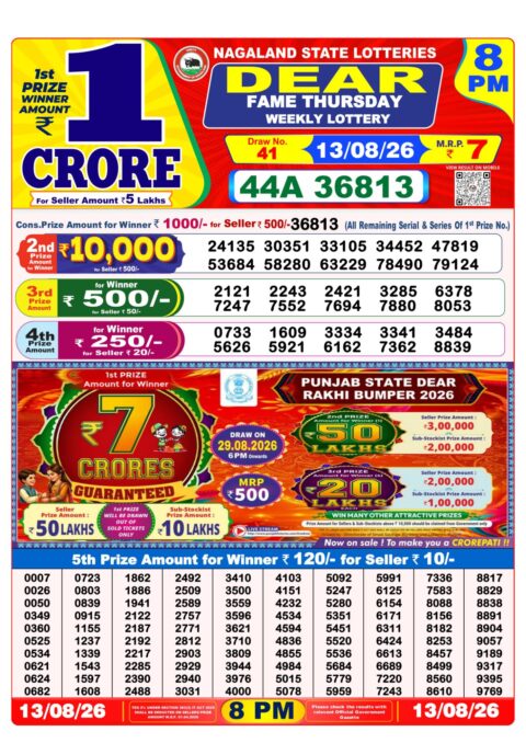Nagaland State Lottery Result 13/08/2026