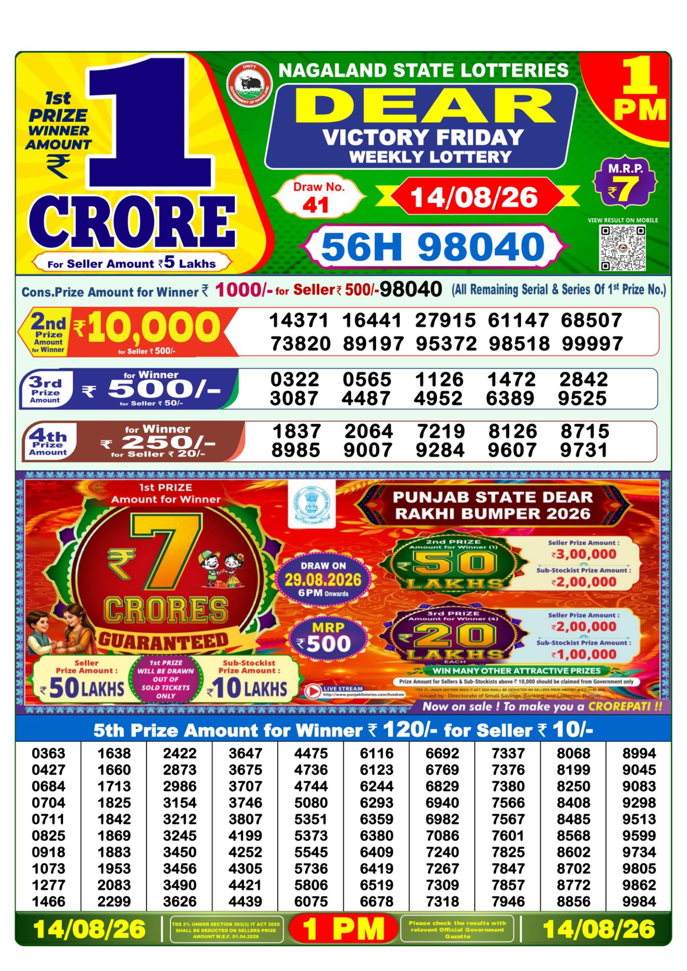 Dear Lottery 1PM Result