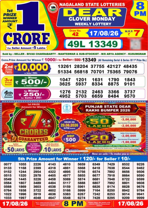 Nagaland State Lottery Result 17/08/2026