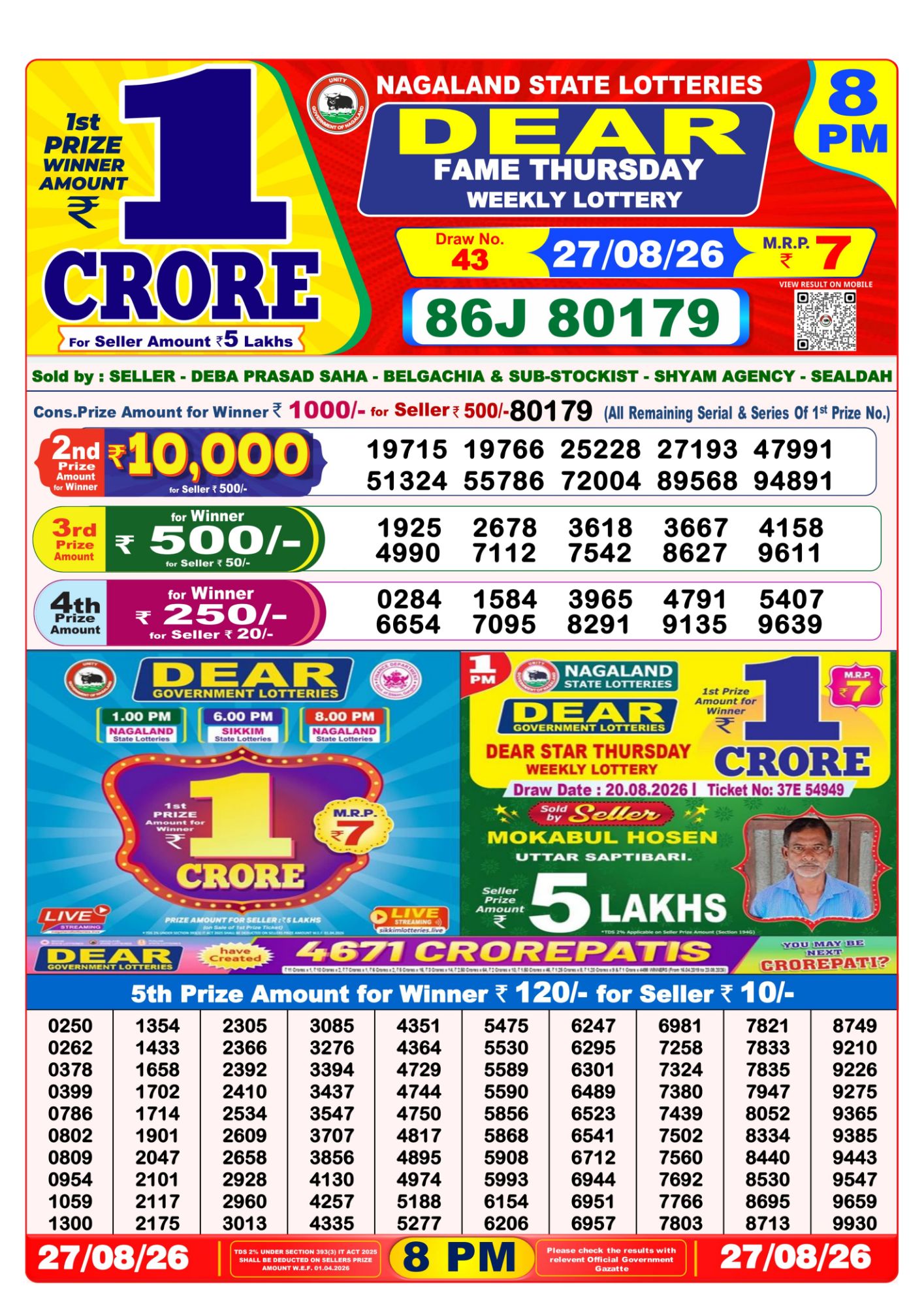 Dear Lottery 8PM Result