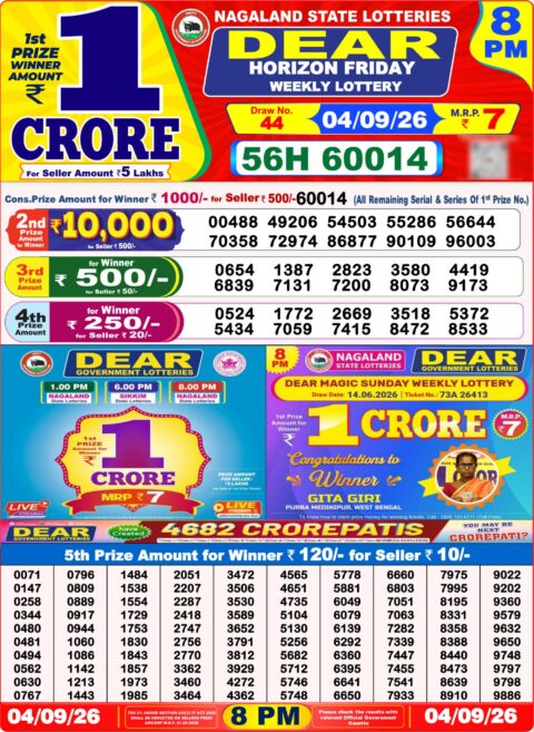 Nagaland State Lottery Result 04/09/2026