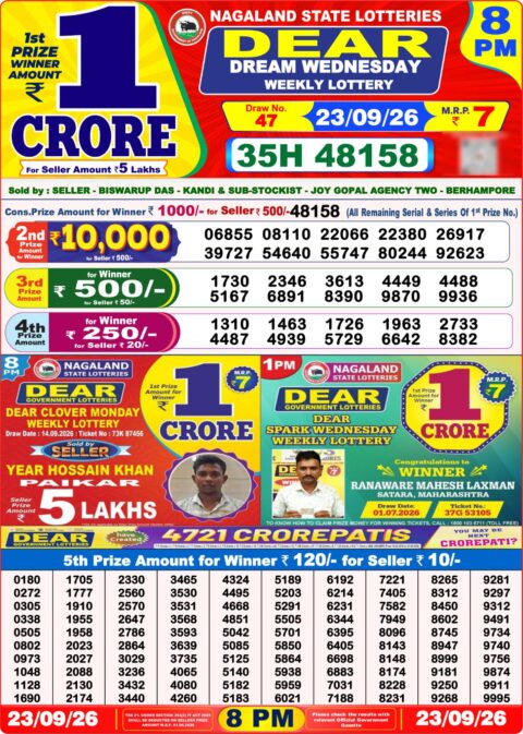 Nagaland State Lottery Result 23/09/2026