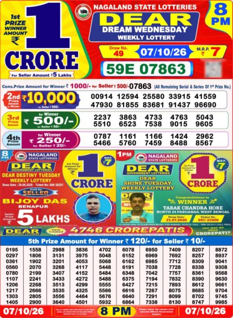 Nagaland State Lottery Result 07/10/2026